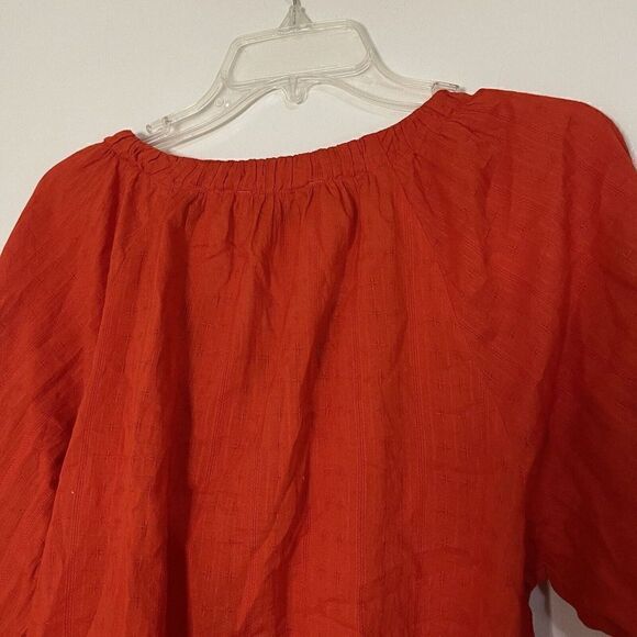 CLEOBELLA Ryan Red organic cotton button front sleeve tie blouse top US Small - Picture 6 of 6